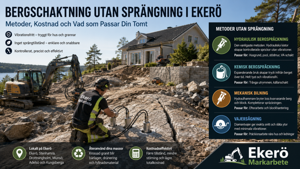 Bergschaktning utan Sprängning i Ekerö – Metoder, Kostnad och Vad som Passar Din Tomt